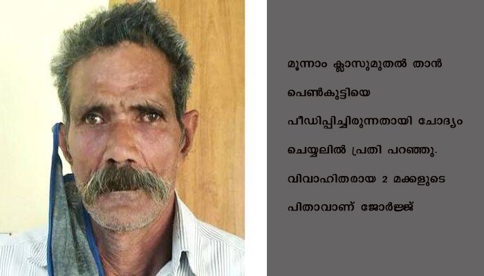 സ്കൂള്‍ വിദ്യാര്‍ത്ഥിനിയെ പീഡിപ്പിച്ച് ഗര്‍ഭിണിയാക്കിയ 64 കാരനെ പോലീസ് അറസ്റ്റ് ചെയ്തു