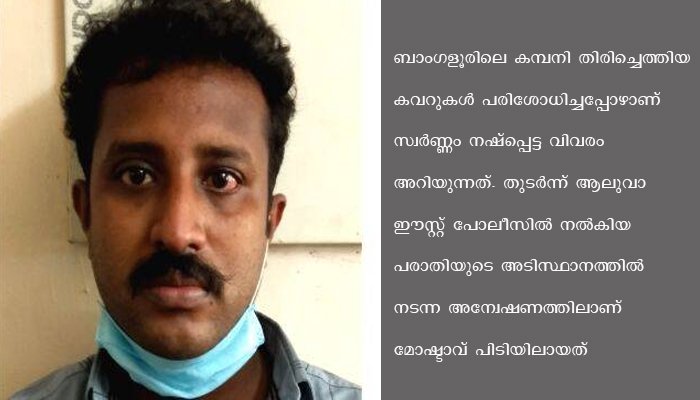 കൊറിയര്‍ വഴി സ്വര്‍ണ്ണം എത്തിച്ച് തട്ടിയെടുക്കുന്ന  ജീവനക്കാരന്‍ അറസ്റ്റിലായി