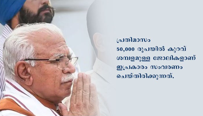 സ്വകാര്യ സ്ഥാപനങ്ങളിലെ 75 ശതമാനം തൊഴിലും തദ്ദേശിയര്‍ക്ക്: സംവരണമേര്‍പ്പെടുത്തി ഹരിയാന