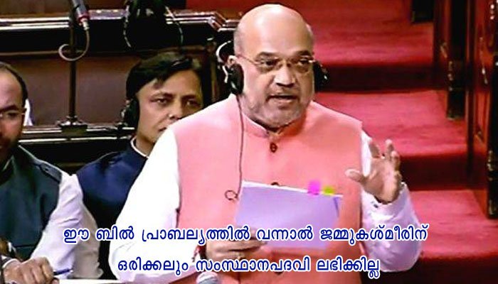 ജമ്മു കശ്മീര്‍ പുനസംഘടനാ ഭേദഗതിബില്‍ ലോക്‌സഭ പാസാക്കി,   കശ്മീരീന്റെ സംസ്ഥാനപദവി ഉചിതമായ സമയത്ത് പുനസ്ഥാപിക്കുമെന്ന് അമിത് ഷാ