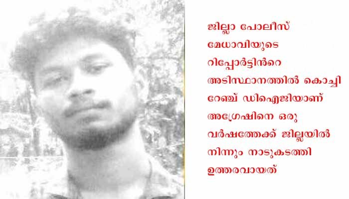 നിരവധി ക്രിമിനല്‍ കേസുകളിലെ പ്രതിയെ നാടുകടത്തി ഡിഐജിയുടെ ഉത്തരവ്