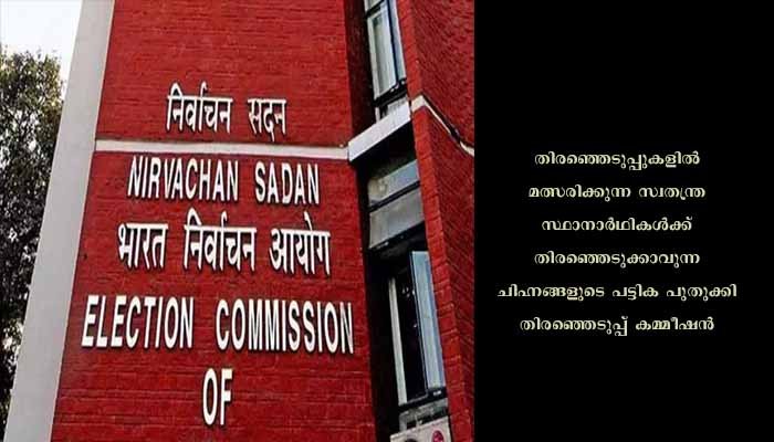 സ്വതന്ത്ര സ്ഥാനാര്‍ഥികള്‍ക്ക് തിരഞ്ഞെടുക്കാവുന്ന ചിഹ്നങ്ങളുടെ പട്ടിക പുതുക്കി തിരഞ്ഞെടുപ്പ് കമ്മീഷന്‍