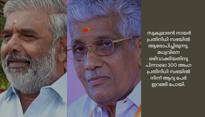 എൻഎസ്എസ് നേതൃത്വത്തിൽ ഭിന്നത; കലഞ്ഞൂർ മധു പുറത്ത്, ഗണേഷ് കുമാർ അകത്ത്<br>മധുവിനെ ഒഴിവാക്കിയതിനു പിന്നാലെ 300 അംഗ പ്രതിനിധി സഭയിൽ നിന്ന് ആറു പേർ ഇറങ്ങി പോയി.<br>എൻഎസ്എസ് നേതൃത്വത്തിൽ ഭിന്നത; കലഞ്ഞൂർ മധു പുറത്ത്, ഗണേഷ് കുമാർ അകത്ത്