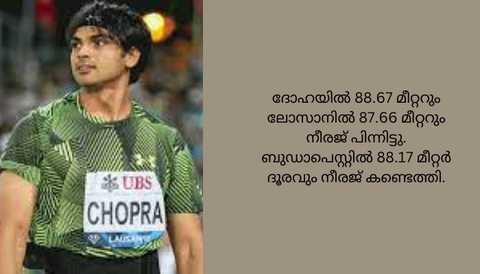 ഡയമണ്ട് ലീഗിൽ 85.71 മീറ്റർ ദൂരമെറിഞ്ഞ് നീരജ് ചോപ്രയ്ക്ക് വെള്ളി മെഡൽ